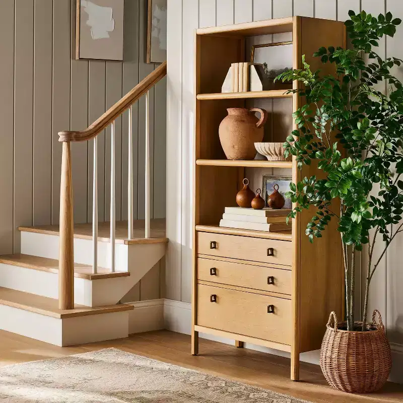 Sandpoint Bookcase with Drawers - Threshold™ designed with Studio McGee: Wood Veneer Tall Cabinet, 3 Shelves