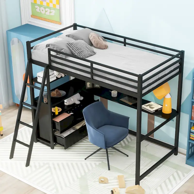 Loft Bed with Desk and Shelves
