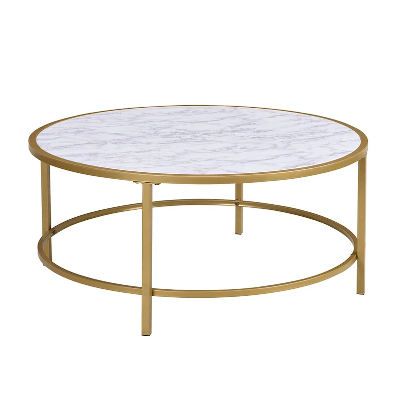Carolina Living Verazano Faux Marble Top 36 Round Coffee Table - Gold