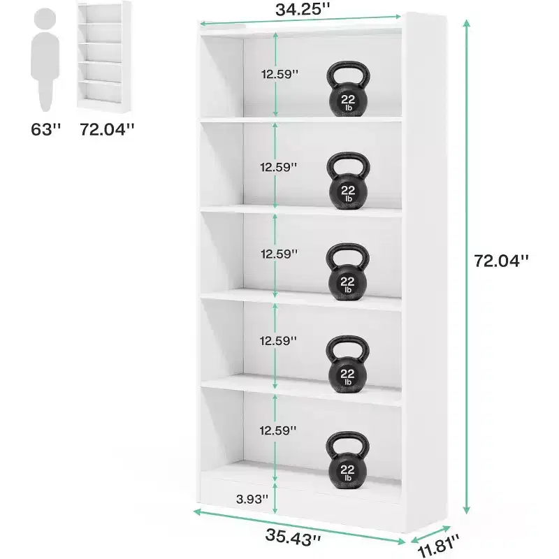 Lantine 6-Tier Tall Bookcase, 71 Inches Bookshelves and Bookcases, Floor Standing 5 Shelf Library Bookcase for Home Office, Living Room, Bedroom