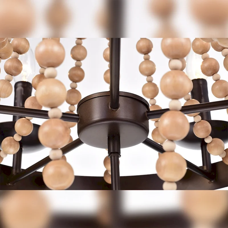 Crelimen 5-Light 22-Inch Wood Antique Bronze Pendant