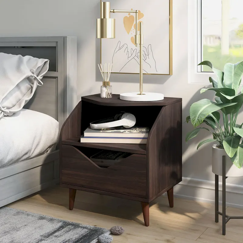 DH BASIC Mid-century Modern 20-inch 1-Shelf and 1-Drawer End Table by Denhour