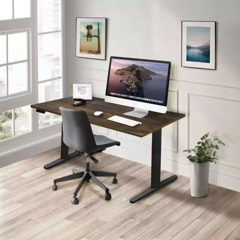 Mount-It! Dual Motor Electric Standing Desk with 55 Tabletop, Oak & Black