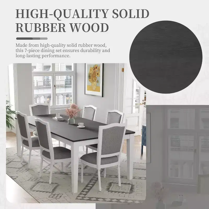 Whisen 7-Piece 78.1 Extendable Dining Table Set with 6 Upholstered Chairs