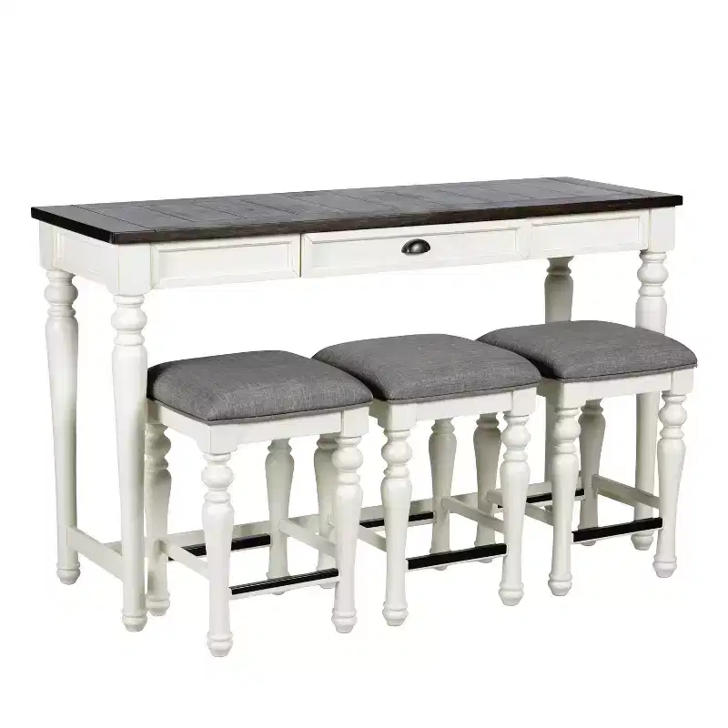 4pc Joanna Sofa Bar Set Ivory/Mocha - Steve Silver Co.: Farmhouse Style, Linen-Look Stools, Storage Drawer