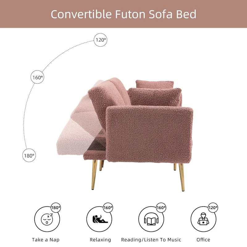 Teddy Fabric Upholstered Tufted Loveseats Sleeper Sofa With Rose Golden Legs