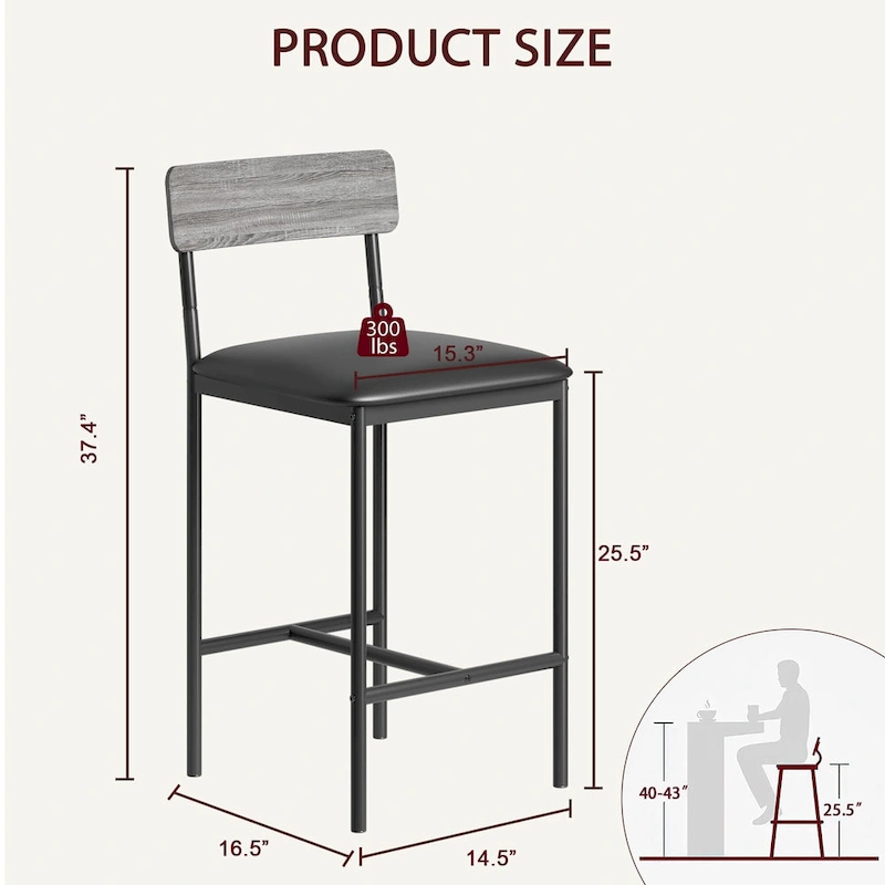 Bar Stools Set of 4, Kitchen Bar Stools with Footrest