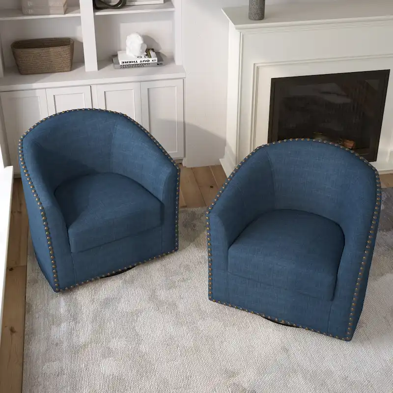 Upholstered Swivel Accent Chairs with Nailhead Trim, Set of 2