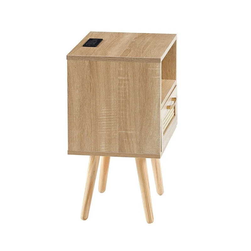 Nightstand with Charging Station End Side Table with Drawer