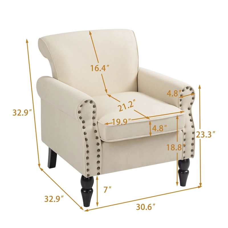 Living Room Armchair with Nailhead Trim - 29.9 W x 29.9 H x 32.9 D