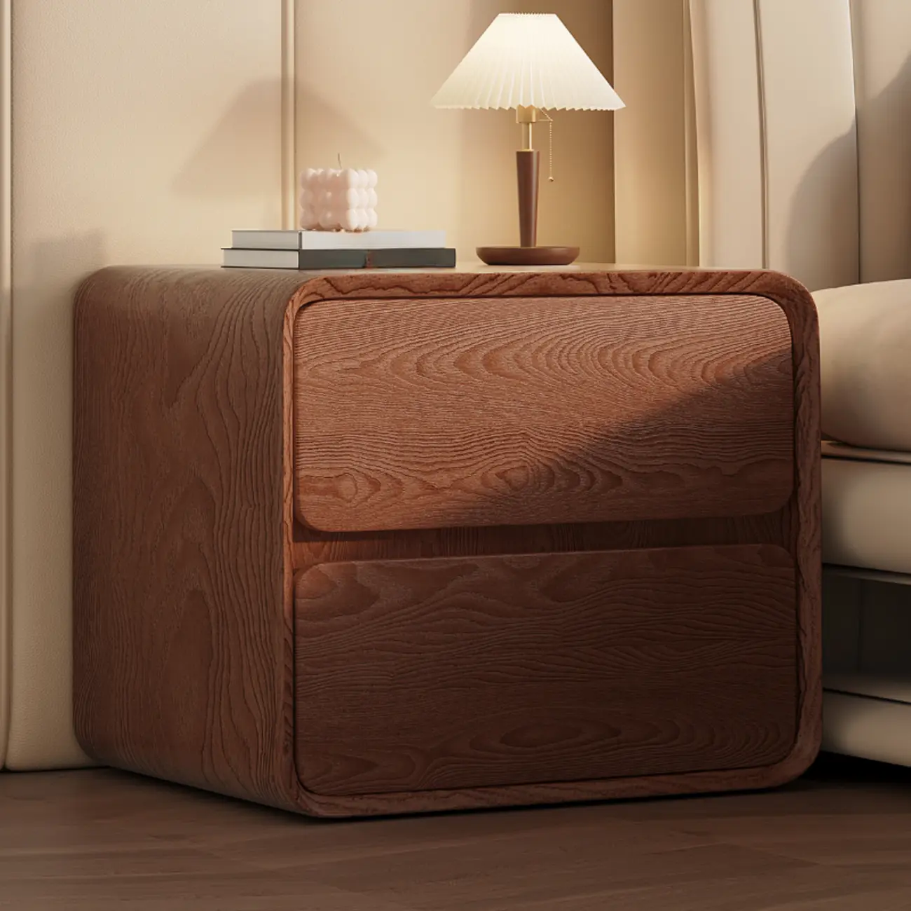 Curved Modern Faux Leather Pleather Nightstand