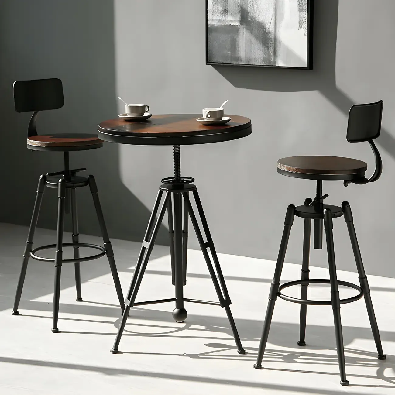 Industrial Brown Wooden Metal Adjustable Bar Tables