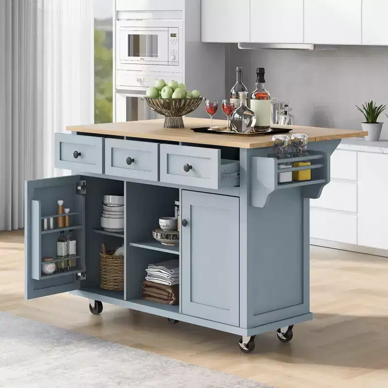 Whisen Modern Kitchen Island with Spice Rack and Towel Holder