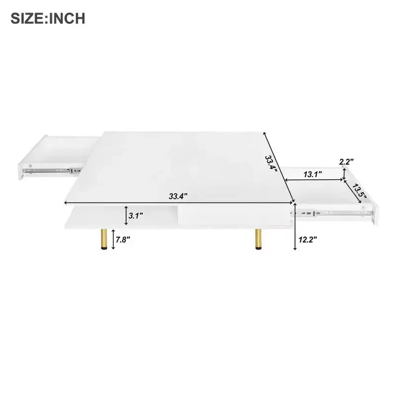 TUYOHW Exquisite Coffee Table with Drawers,2-Tie Wooden Center Table for Home Decor,Living Room Cocktail Table with High Gloss Top,110lbs Max,White
