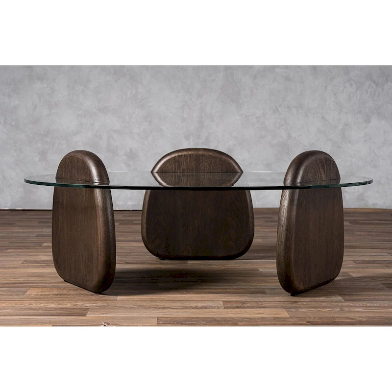 Modrest Buxton Mid-Century Modern Glass & Dark Walnut Coffee Table