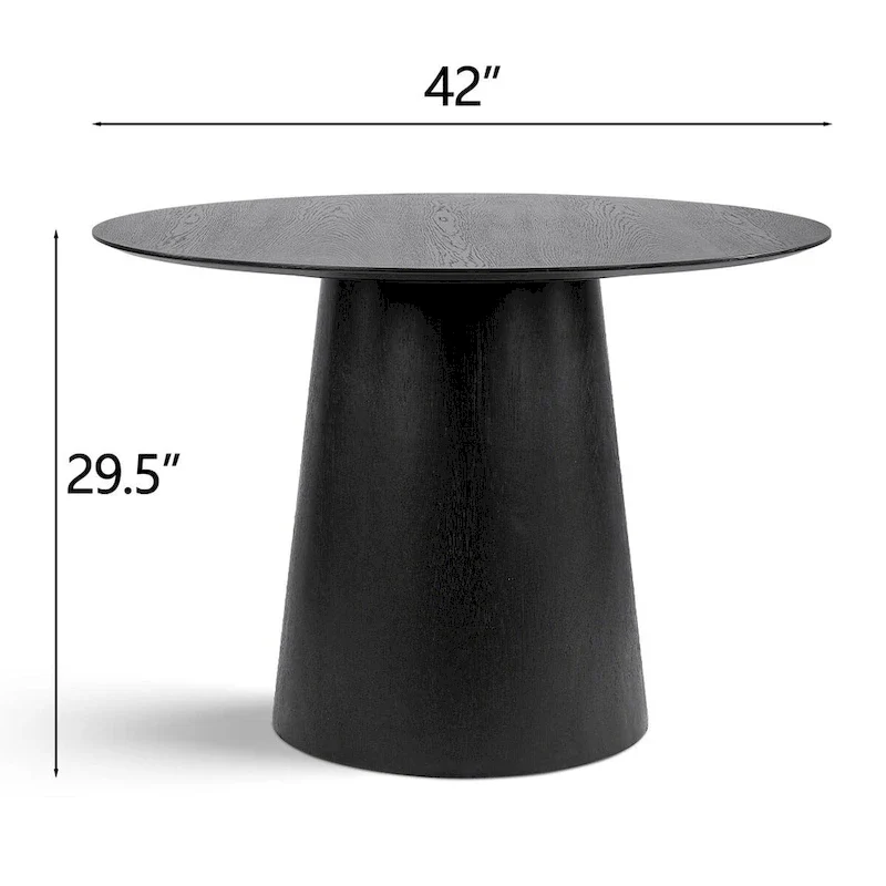 Round Pedestal Dining Table - Black/Natural, White Oak Veneer, Seats 4