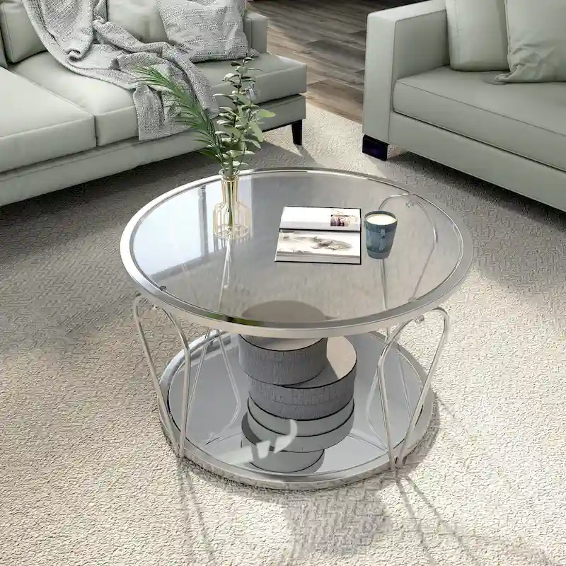 Gable Glam 2-Piece Glass Top Coffee Table Set with Shelf by Furniture of America