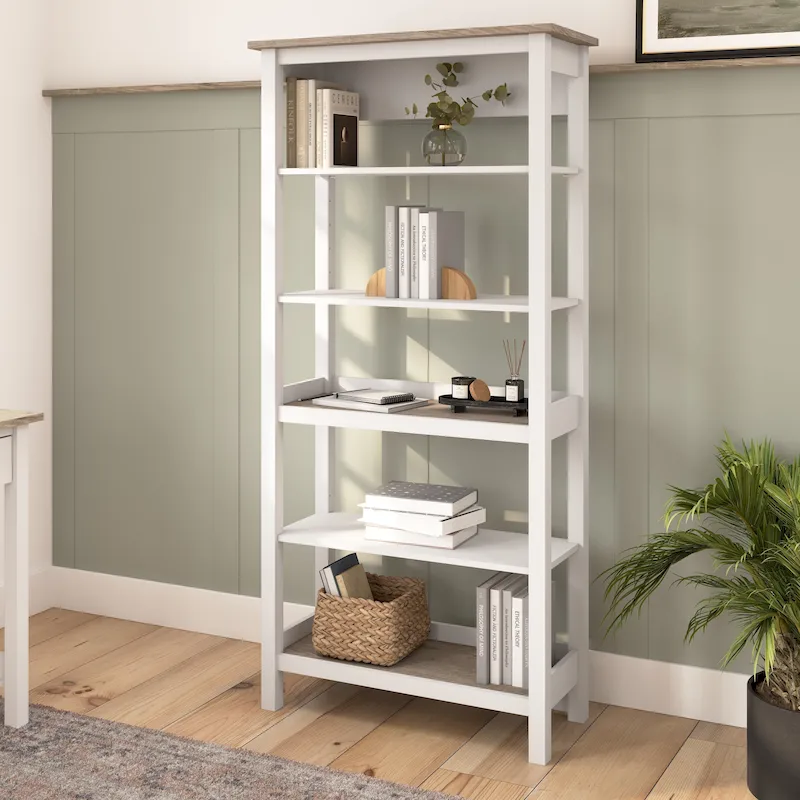 Bush Furniture Mayfield Tall 5 Shelf Bookcase with Adjustable Shelves