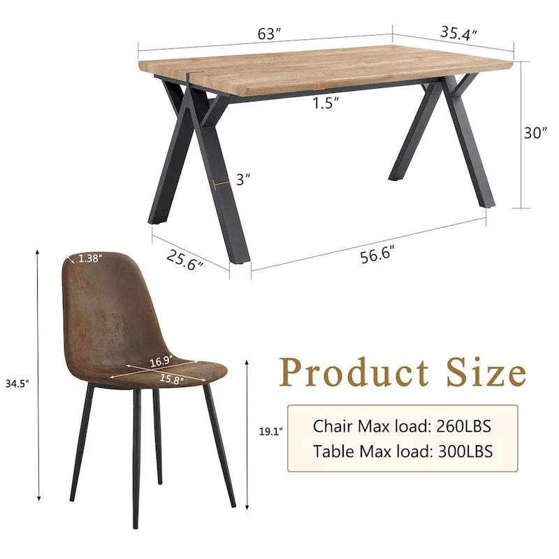 Modern Dining Set with Rectangular Black A-Frame Table & Round Backrest Chairs