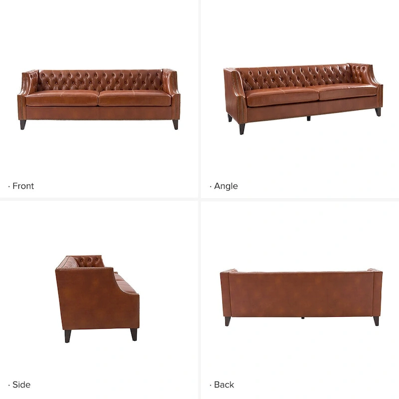 Eugne Transitional Genuine Leather Tufted Design Sofa with Solid Wood Legs by HULALA HOME