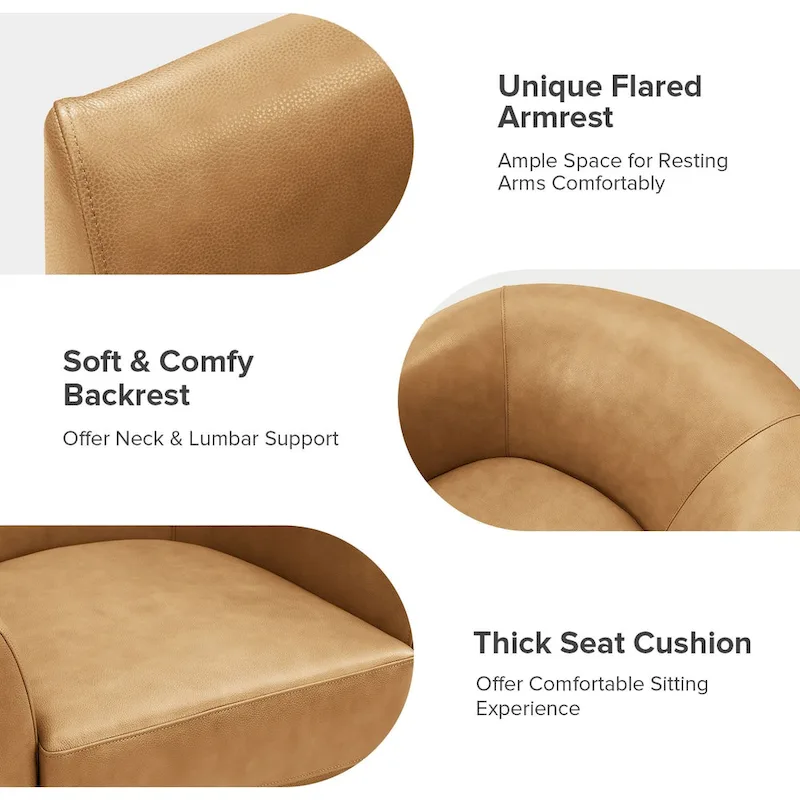 Althea Modern Genuine Leather Swivel Barrel Chair with Solid Wood Base Set of 2 By HULALA HOME