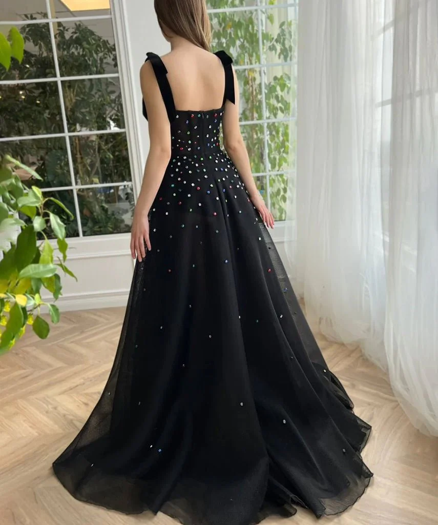 Tulle Bejeweled Cosmic Gown Sweep Train with Slit