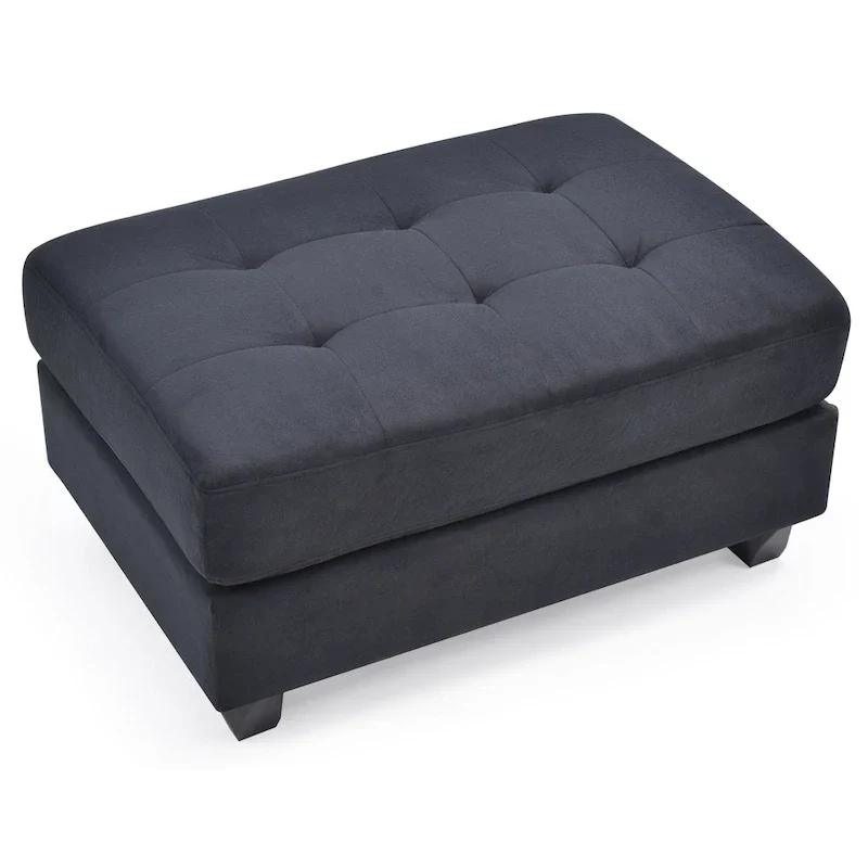 Rectangular Button-Tufted Microsuede Ottoman