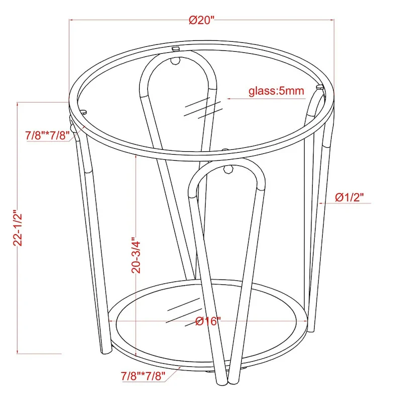 20-inch Glass Top 1-Shelf End Table