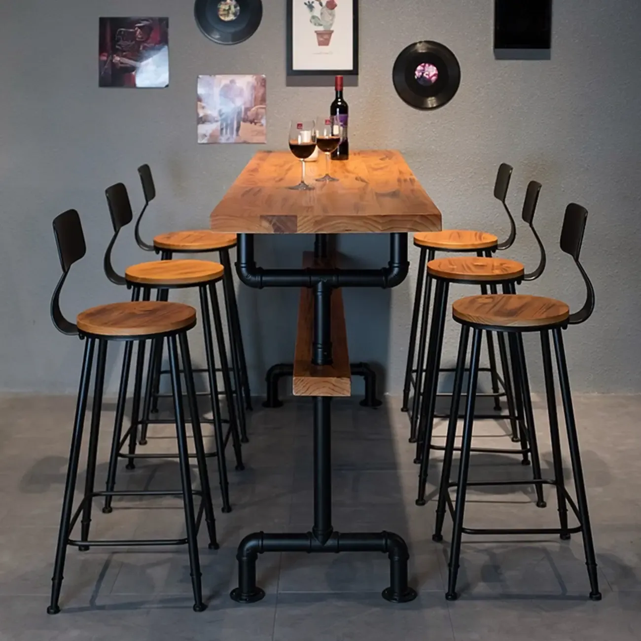 Industrial Brown Wooden Fixed Top Metal Leg Bar Tables