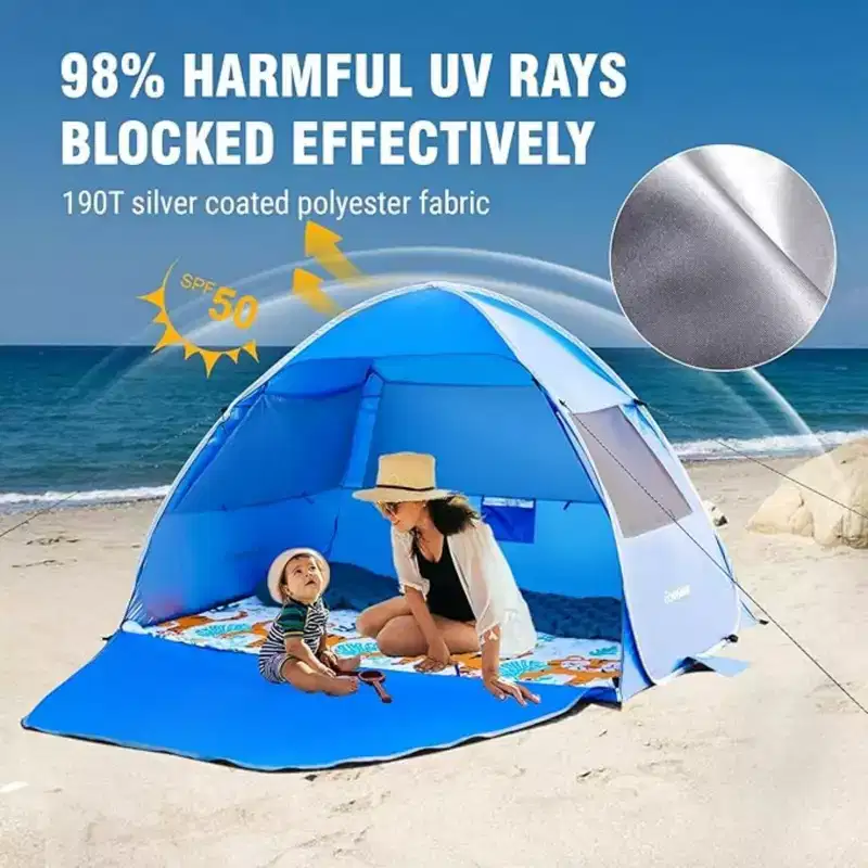 NAYSAYE Beach Tent Sun Shelter Portable Cabana for 4 Person for Beach and Outdoor, Blue, 78.7*51.1*51.2