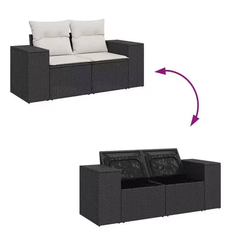 vidaXL 10 Piece Patio Sofa Set with Cushions Black and Cream Poly Rattan