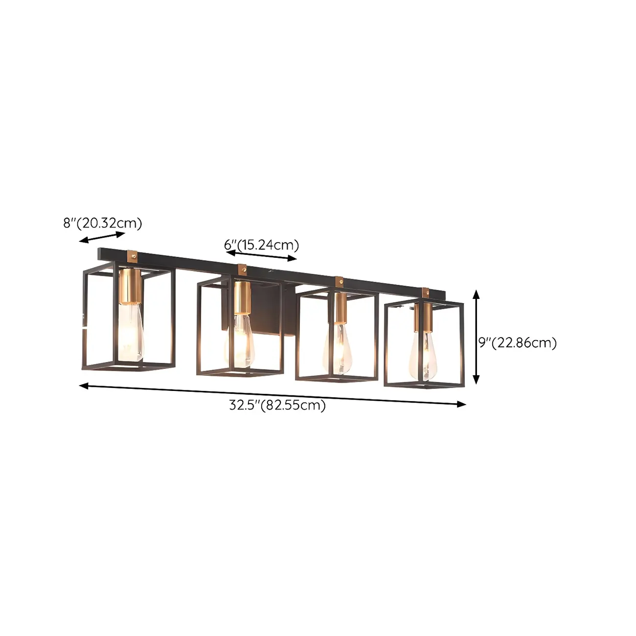 3-Light Linear Cube Black Iron Caged Vanity Light