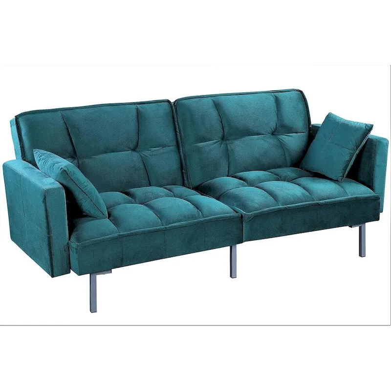 Regal Convertible Sleeper Sofa Bed Velvet Pull Out Couch with Mid-Century Style Tufted Design and Metal Legs
