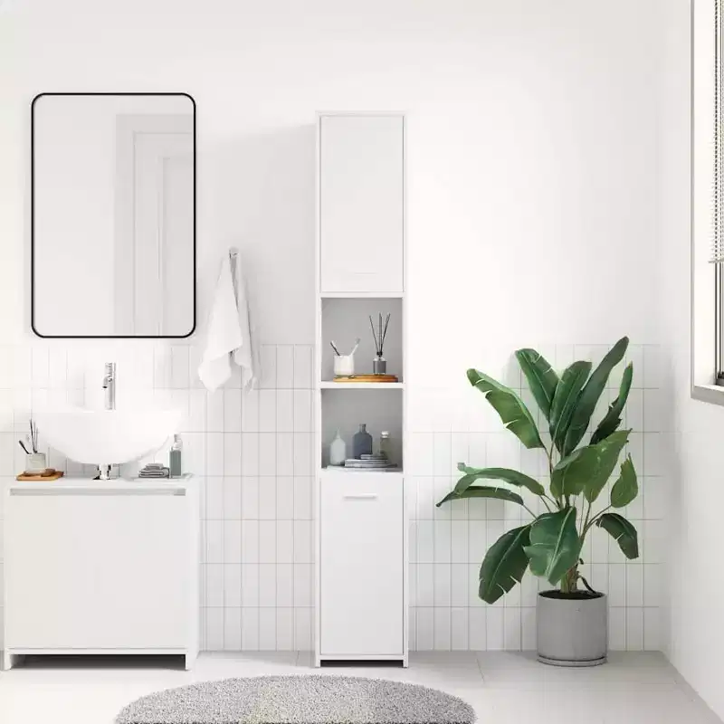 Tall Bathroom Storage Cabinet, White, 2-Door, 1-Person
