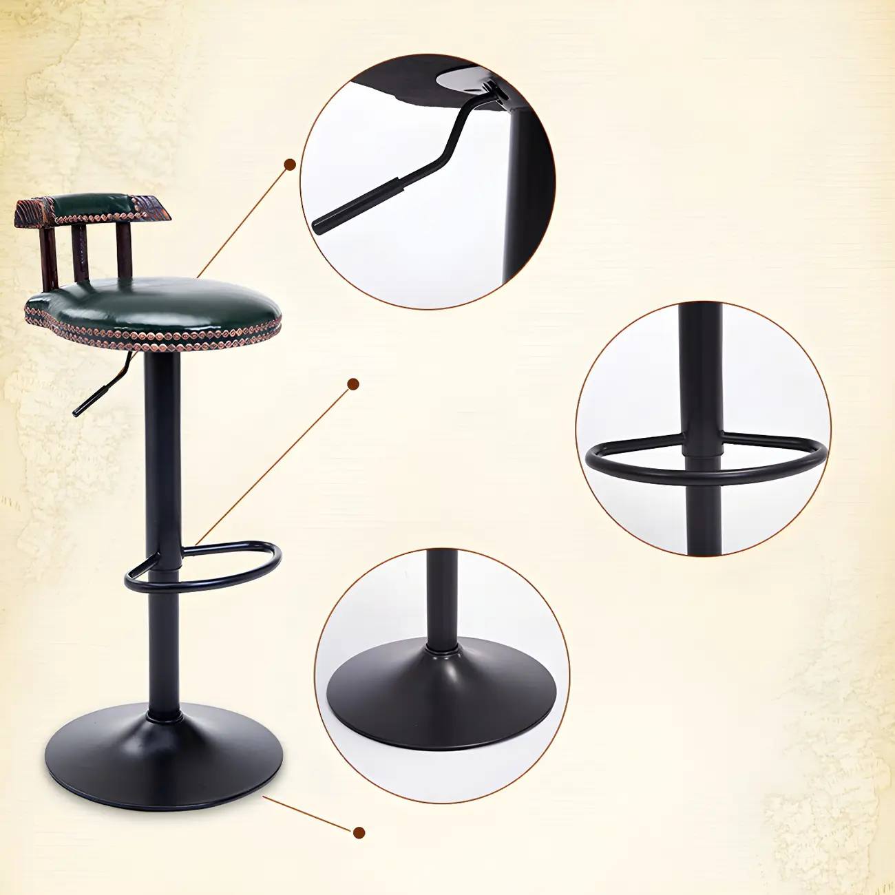 Industrial Round Leather Adjustable Bar Stools