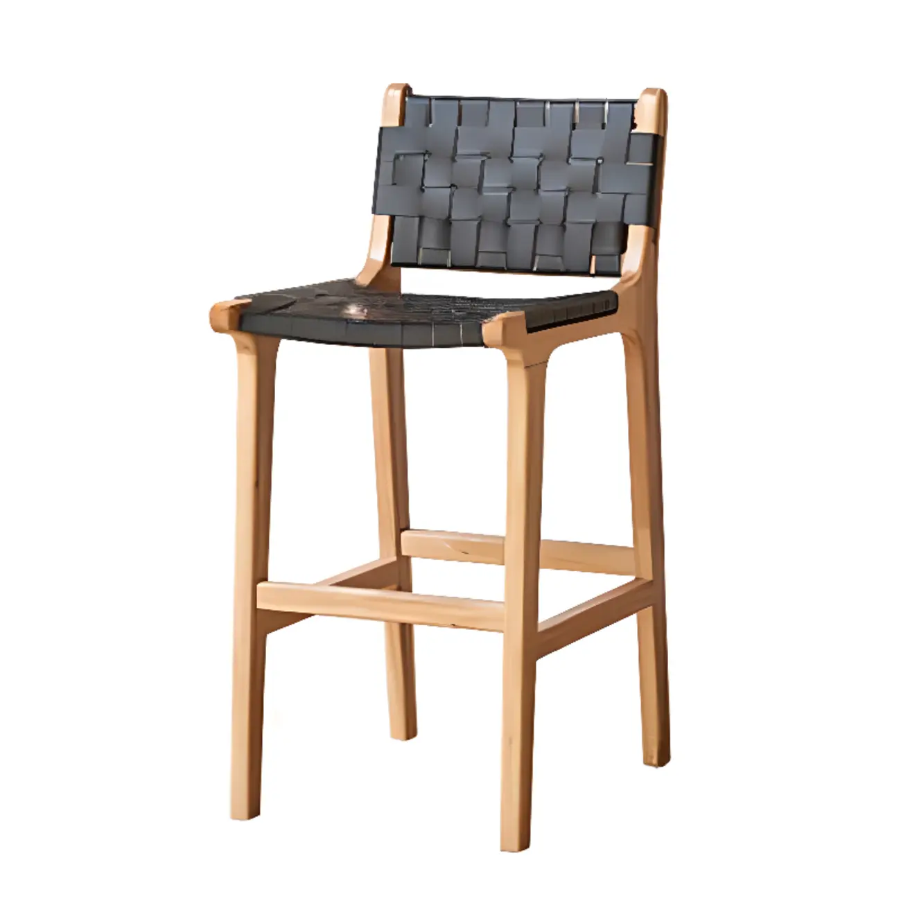 Rustic Wood Wicker Seat Counter Bar Stools with Back