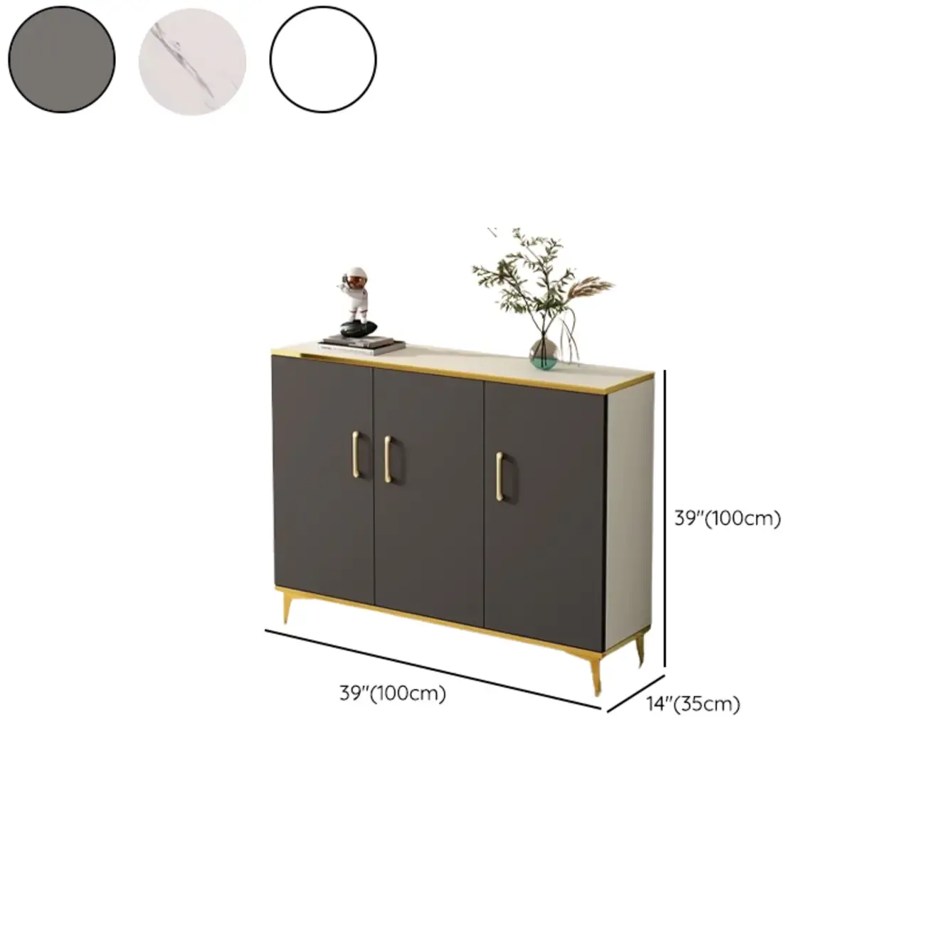 Trendy Grey Wood Hallway Shoe Cabinet with Gold Legs