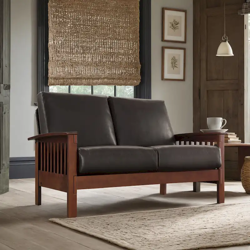 Mission-Style Wood Loveseat - 2 Seater