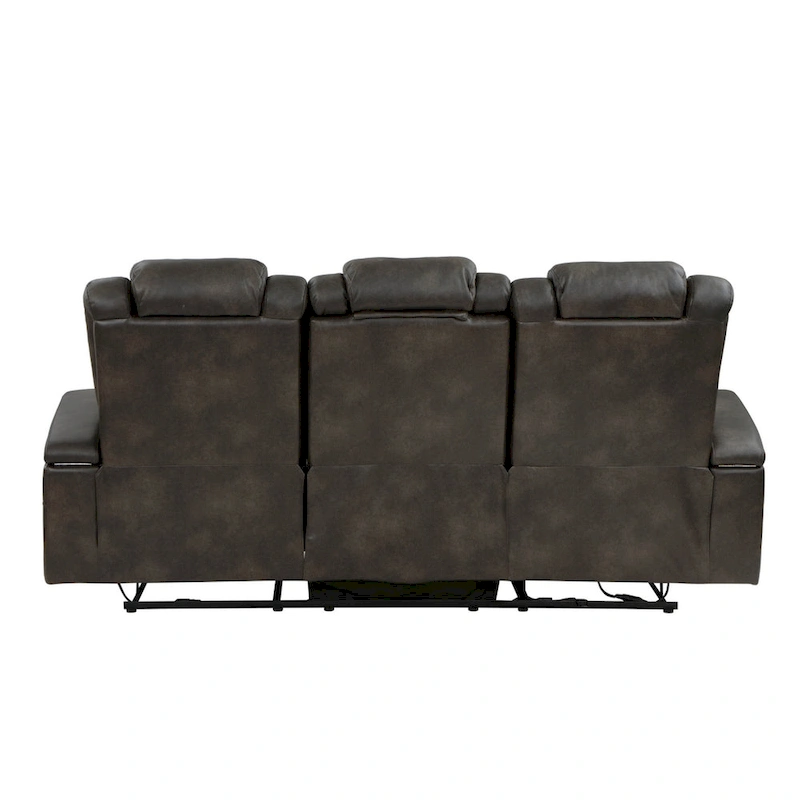 Mia 83 Inch Power Double Recliner Sofa, Gray Faux Leather, USB, Drop Table
