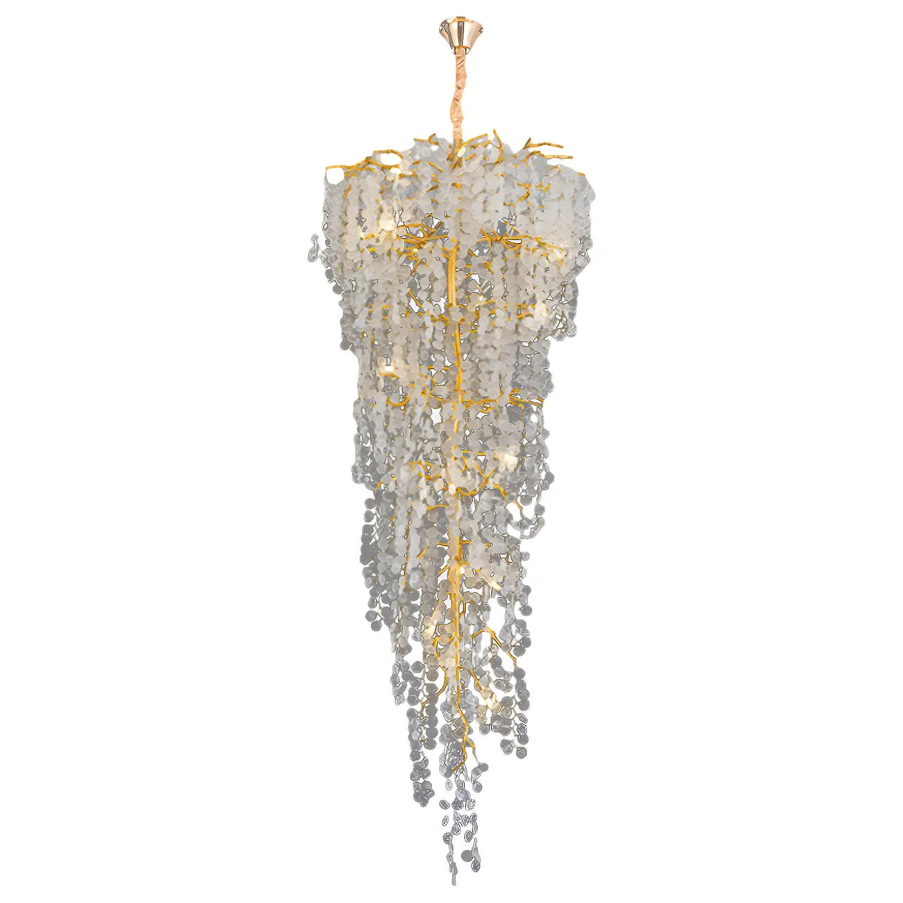Elegant Gold Crystal Downfall Cascading Stairwell Chandelier