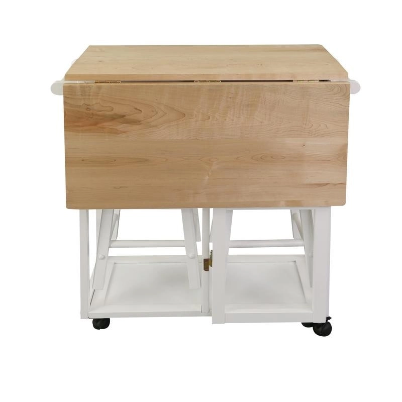 Wooden Breakfast Cart with Drop-Leaf Table, American Maple Top - N/A