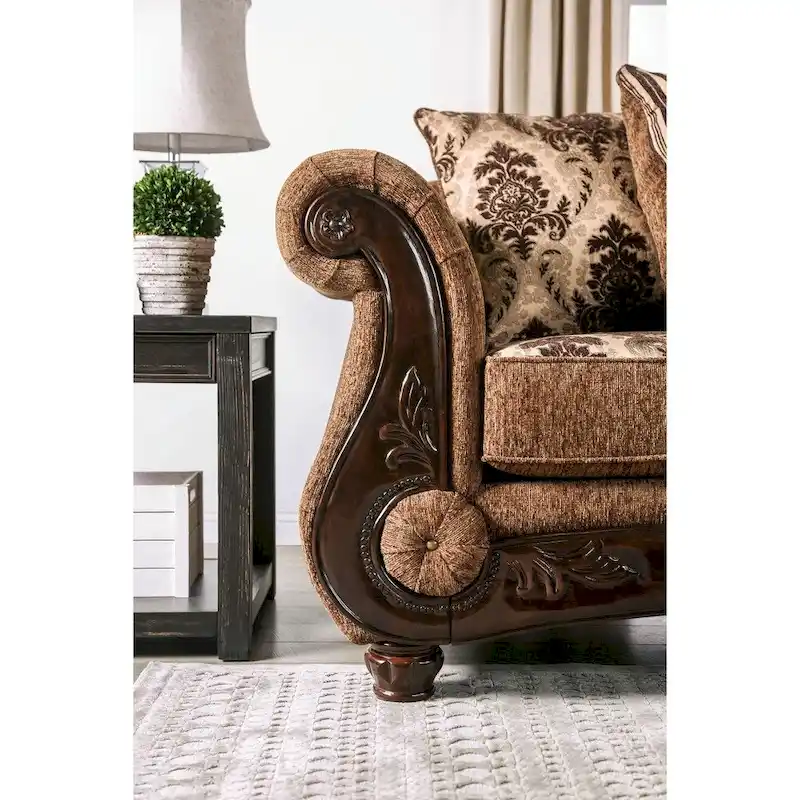 Brown Chenille Upholstered Rolled Arms Sofa by Furniture