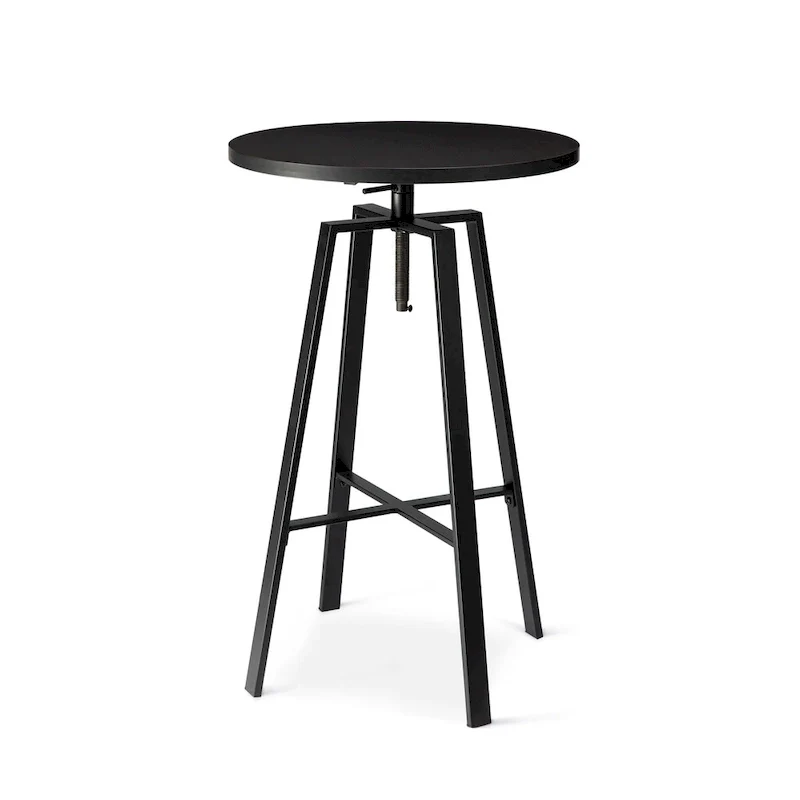 Glitzhome Industrial Wood Top Adjustable Swivel Round Pub Bar Table