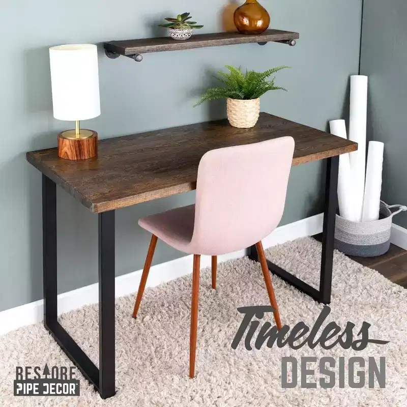 Pipe Decor Skyline Trail Brown Solid Wood Desk with 28 in. Landscape Legs