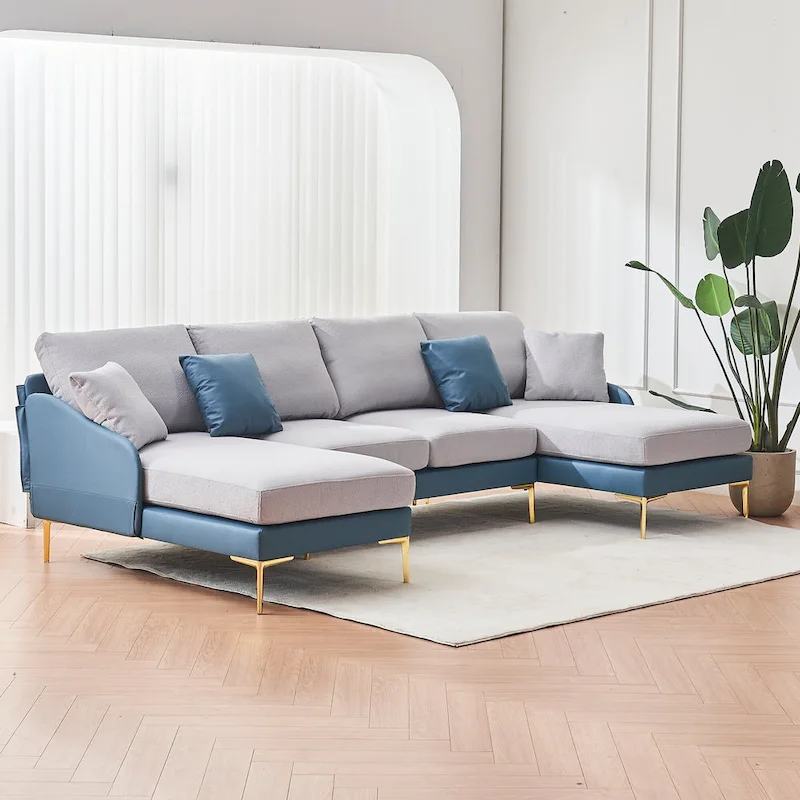 U-Shape Sectional Sofa 4-Seat Couch with Double Chaise Lounge