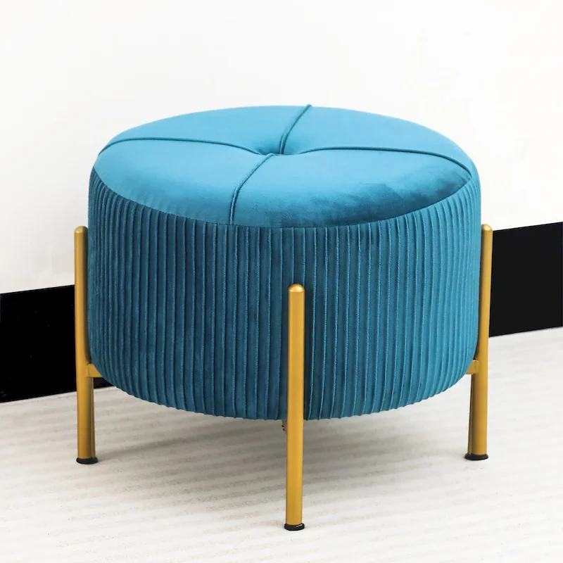 Round Velvet Ottoman - Multiple Colors, Tufted Design, Single User