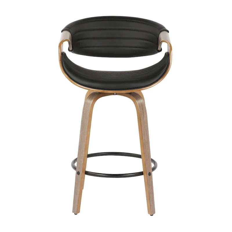 Faux Leather Counter Stool with Bent Wood Legs & Round Footrest (Set of 2)
