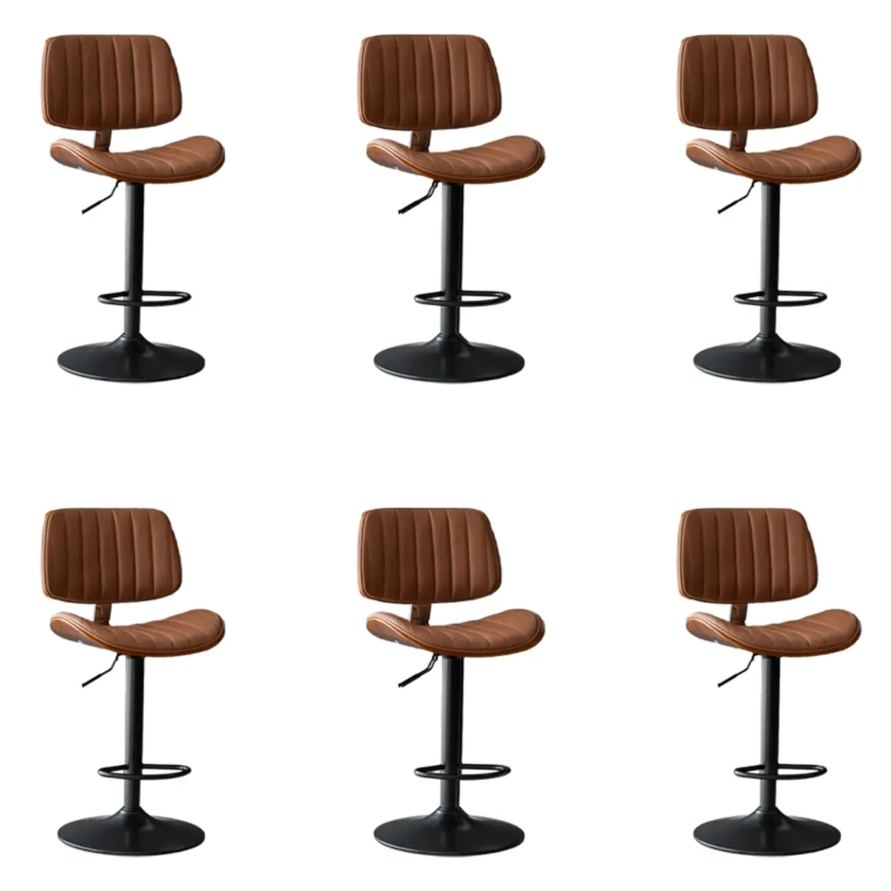 Adjustable Height Bucket Swivel Leather Bar Stool with Back
