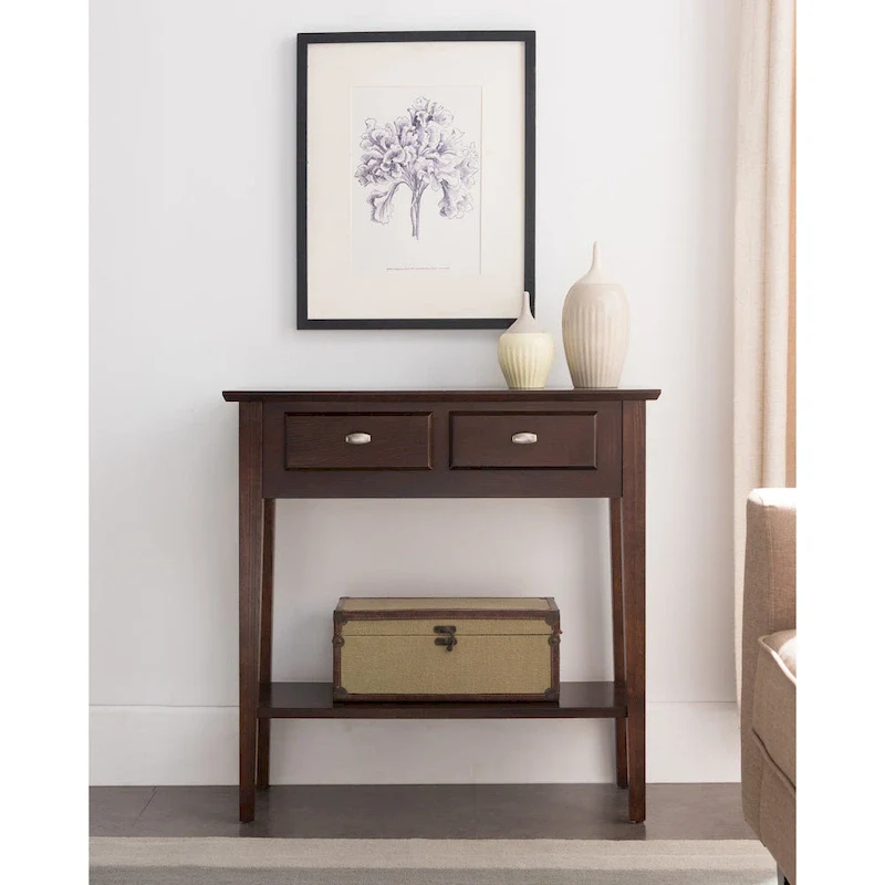 Solid Ash Wood Console Table with 2 Drawers & Open Shelf – 2 Finishes