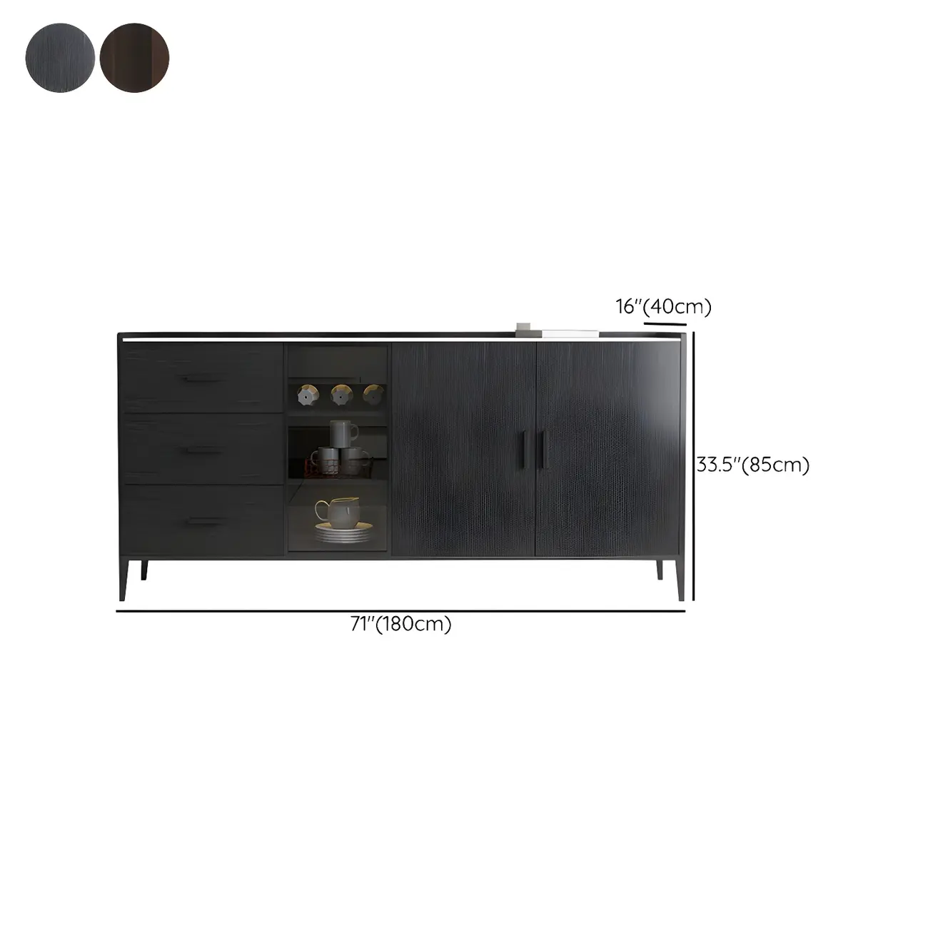 Modern Wooden Sideboard with Cabinets & Wine Rack